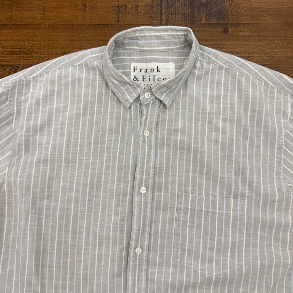 Frank & Eileen Mens Striped Button Down Shirt Gray White‎ Casual Sz L